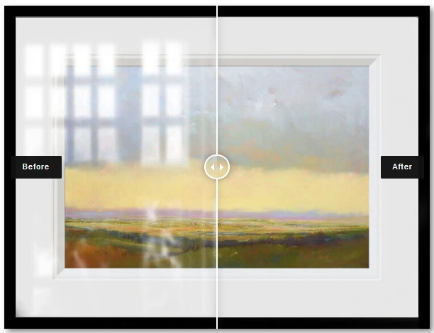 Reflection-Free Comparison showing half with reflections and half clear